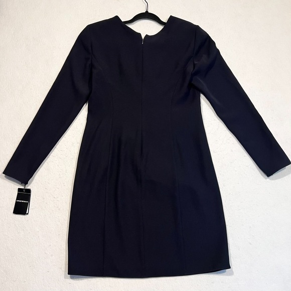 Emporio Armani Faux Wrap Dress Long Sleeve Navy Blue Women's 46 NWT - Picture 12 of 14